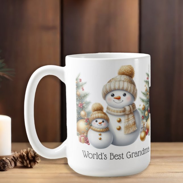 Snowman World's Best Oma Gold Green Christmas Kaffeetasse (Snowman "World's Best Grandma" mug)