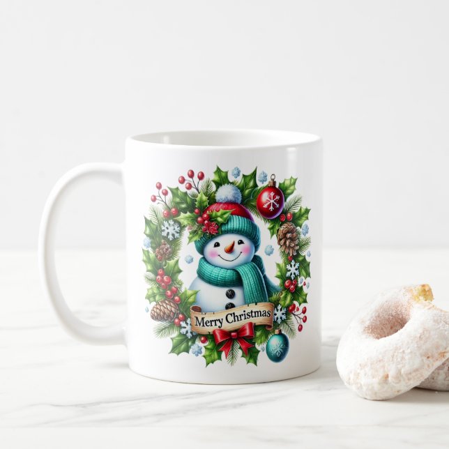 Snowman Wreath Coffee Tasse (Mit Donut)