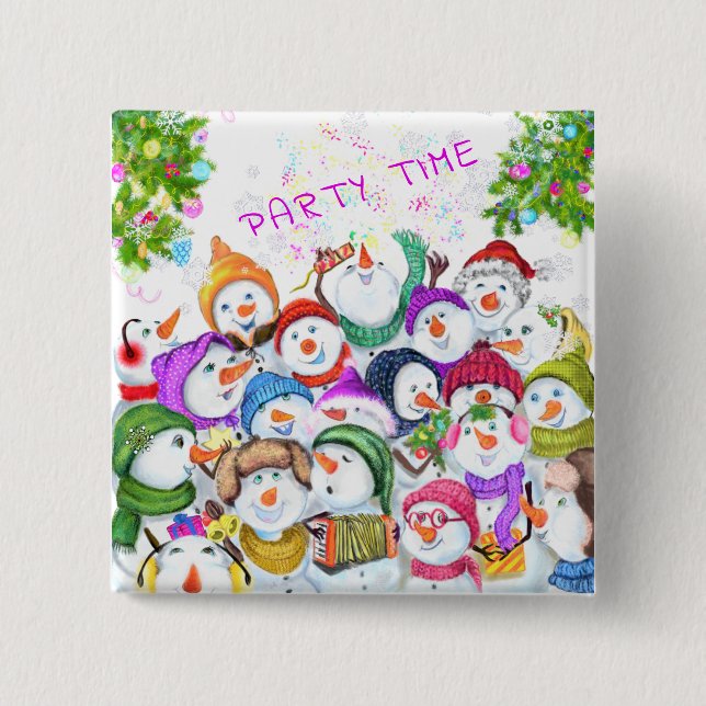 Snowmans Party Funny Christmas Button Geschenk (Vorderseite)