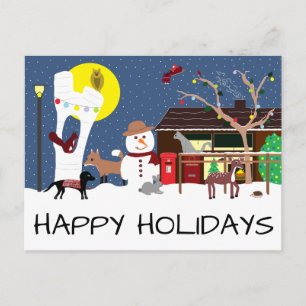 Snowmans Party Happy Holidays Postcard Postkarte