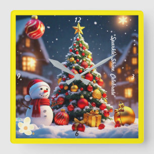 "Snowmans Weihnachtsgeschenk" Quadratische Wanduhr