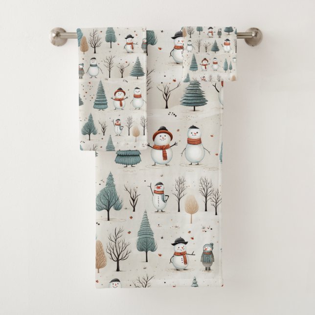 Snowmen and Christmas Trees  Badhandtuch Set (Insitu)