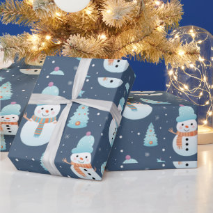Snowmen Bäume Schneeflocken Moderne Weihnachten Geschenkpapier