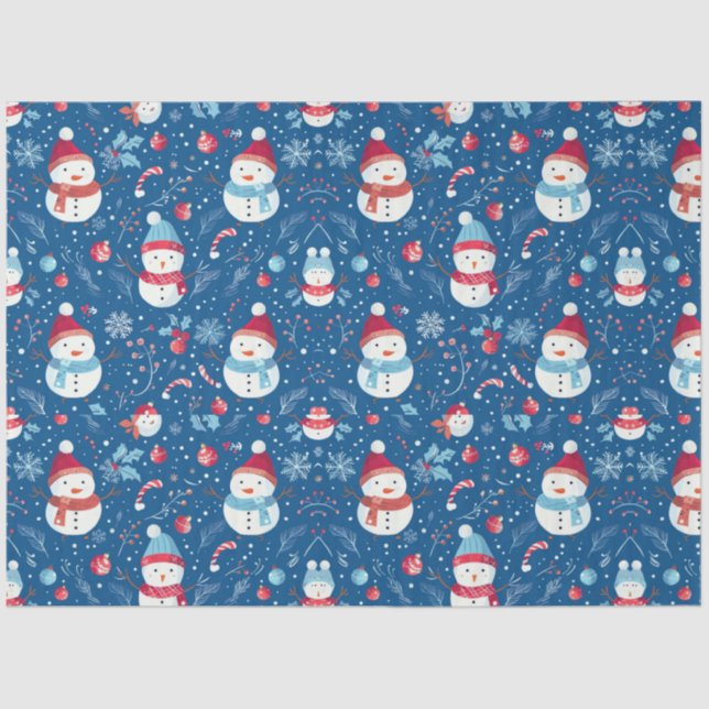 Snowmen Berries Candy Canes Weihnachten Seidenpapier (Vorderseite)
