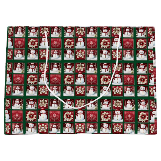 Snowmen Collage Große Geschenktüte (Vorderseite)