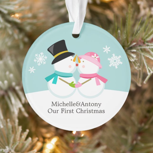 Snowmen Couple Custom Christmas Ornament (Baum)