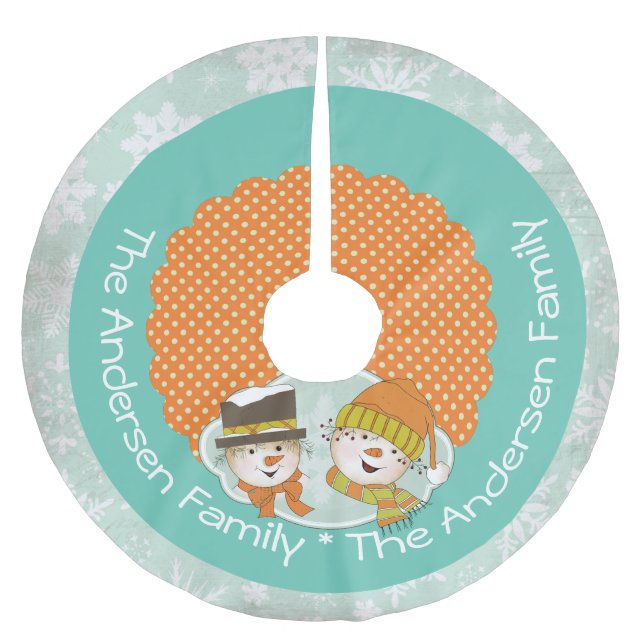 Snowmen Dots and Snowflakes Holiday Tree Skirt Polyester Weihnachtsbaumdecke (Vorderseite)