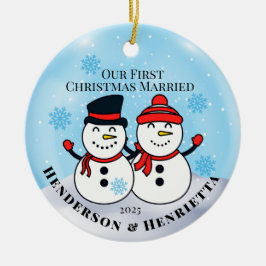 Snowmen Erster Weihnachtsfest Verheiratet Keramik Ornament