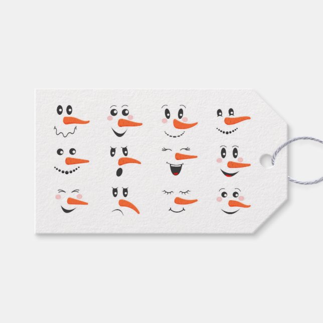 Snowmen Faces Gift Tags Geschenkanhänger (Vorderseite (Horizontal))
