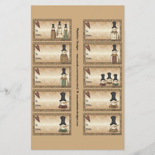 Snowmen-Geschenketiketten auf einem Blatt - 10 Des (Vorne)
