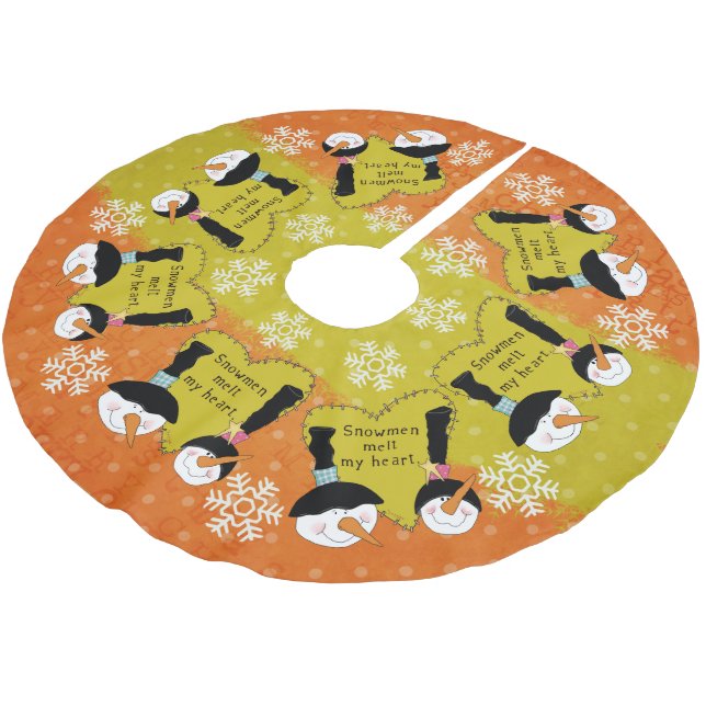 Snowmen Melt mein Herz Holiday Tree Skirt Polyester Weihnachtsbaumdecke (Schrägansicht)