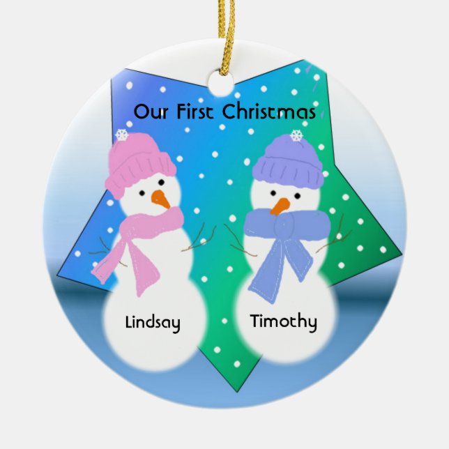Snowmen Newlyweds Keramik Ornament (Vorne)