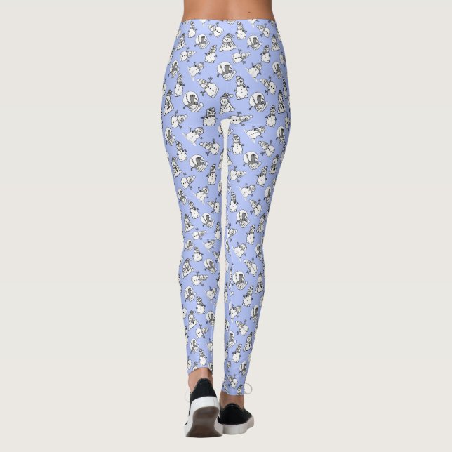 Snowmen Niedlich Pastel Blue Gemustert Leggings (Rückseite)