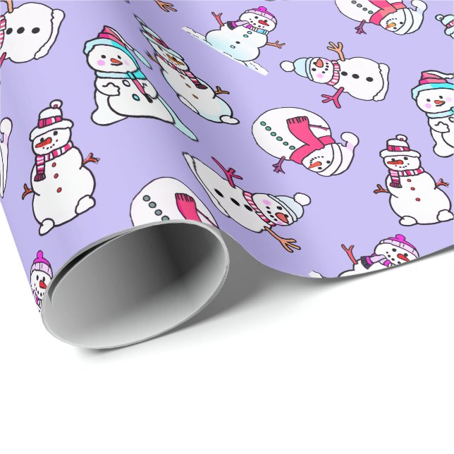 Snowmen Pattern | Niedlich Girly Lilac Geschenkpapier (Rolleneckpunkt)