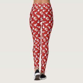 Snowmen Pattern Red Christmas Leggings
