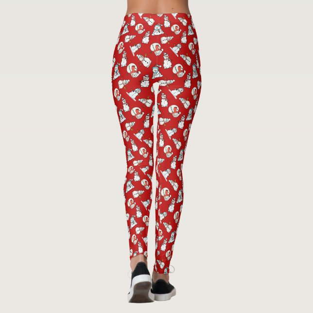 Snowmen Pattern Red Christmas Leggings (Rückseite)