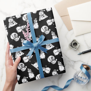 Snowmen Pattern Weihnachtsschwarz und weiß Geschenkpapier