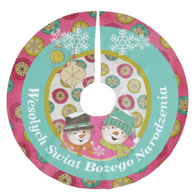 Snowmen Polnischer Frohe Weihnachtsbaumrock Polyester Weihnachtsbaumdecke (Vorderseite)