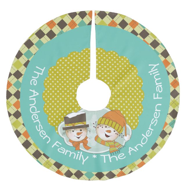 Snowmen Raute und Dots Custom Holiday Tree Skirt Polyester Weihnachtsbaumdecke (Vorderseite)