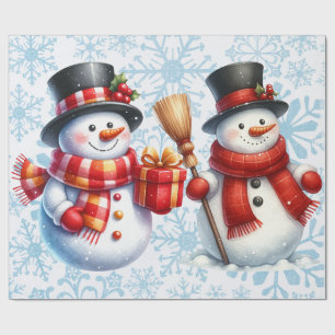 Snowmen Schneeflocken Hintergrund Große Skala Geschenkpapier