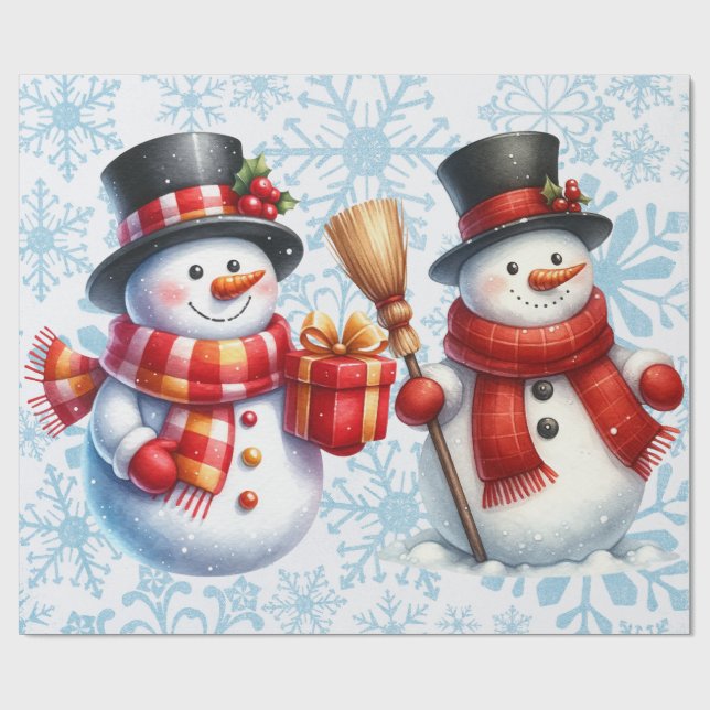 Snowmen Schneeflocken Hintergrund Große Skala Geschenkpapier (Flach)