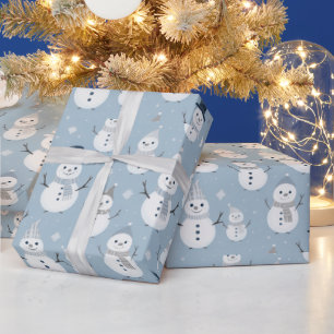 Snowmen Snowflakes Blue Modern Weihnachten Geschenkpapier