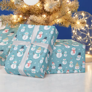 Snowmen Snowflakes Blue Modern Weihnachten Geschenkpapier
