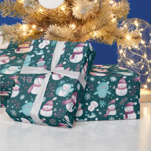 Snowmen Snowflakes Grüne Weihnachten Geschenkpapier