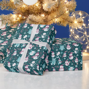 Snowmen Snowflakes Grüne Weihnachten Geschenkpapier