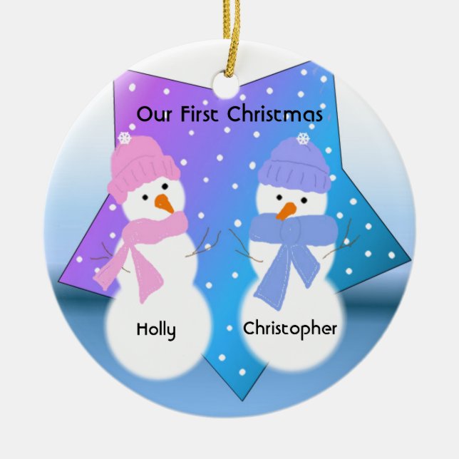 Snowmen Twins Erste Weihnachten Keramik Ornament (Vorne)