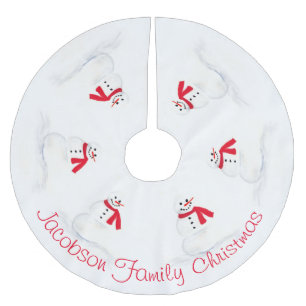 Snowmen Wasserfarbe Festlich & Spaß Weihnachten Polyester Weihnachtsbaumdecke
