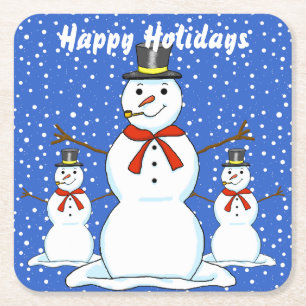 Snowmen Weihnachts-Untersetzer Rechteckiger Pappuntersetzer