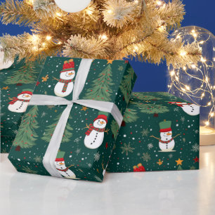 Snowmen Weihnachtsbaumen Grüne Weihnachten Geschenkpapier