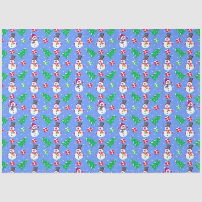 Snowmen Weihnachtsbaumen und Geschenke Seidenpapier (Vorderseite)