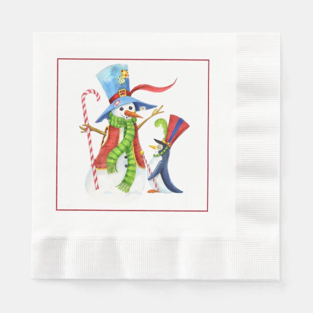 Snowmen Weihnachtsbuch Napkins Serviette (Vorderseite)
