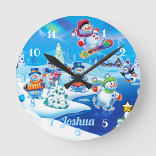 Snowmen Winter Wonderland. Medium wall clock Runde Wanduhr
