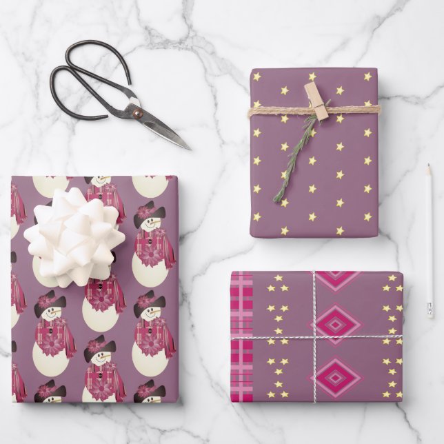 Snowmenstars und moderne Gemusterte Geschenkpapier Set (Vorderseite)