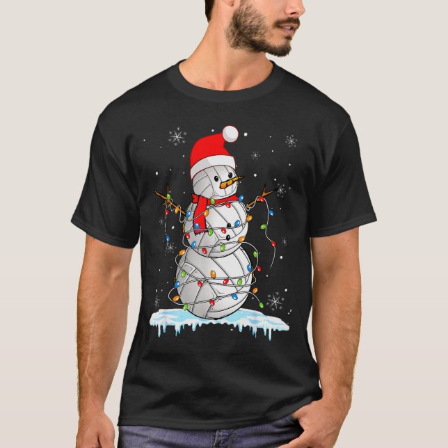 Snowmies Santa Lights Christmas Snowman Volleyball T-Shirt (Vorderseite)