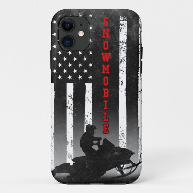 SNOWMOBILE AMERIKANISCHE FLAGGE SCHWARZER Schlitte Case-Mate iPhone Hülle (Rückseite)