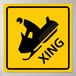 Snowmobile Crossing Highway Sign Poster