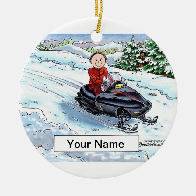 Snowmobile - Mann Keramik Ornament (Vorne)