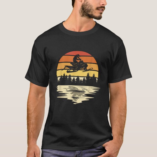 Snowmobile Retro Sunset Snowmobiling Lovers Snowcr T-Shirt (Vorderseite)