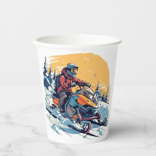 Snowmobile Thema mit Sunset Birthday Cups Pappbecher (Vorderseite)