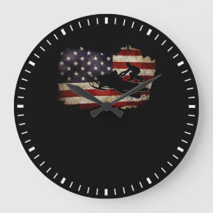 Snowmobile USA Flag Snow Sled Patriotic Große Wanduhr
