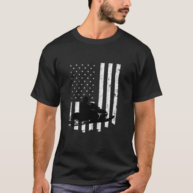 Snowmobile  with distressed American Flag  T-Shirt (Vorderseite)