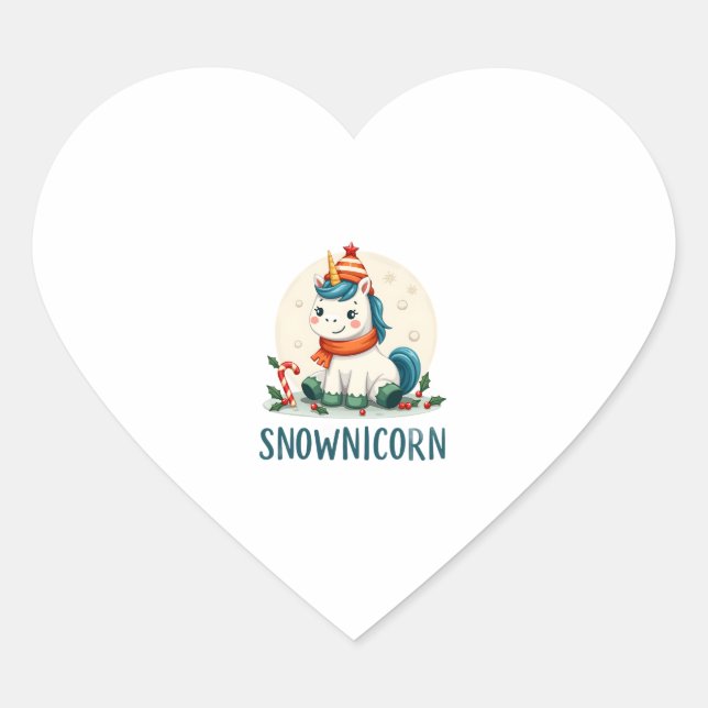 Snownicorn Cute Unicorn Snowman Christmas Girl T-S Herz-Aufkleber (Vorderseite)