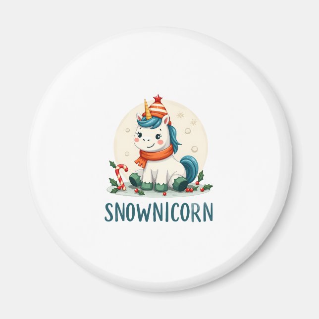 Snownicorn Cute Unicorn Snowman Christmas Girl T-S Magnet (Vorne)