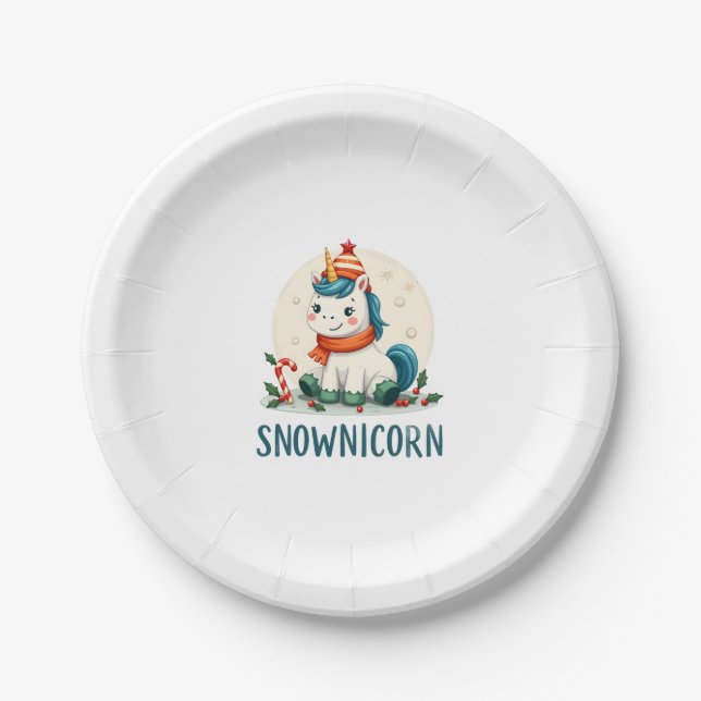 Snownicorn Cute Unicorn Snowman Christmas Girl T-S Pappteller (Vorderseite)
