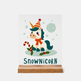 Snownicorn Süßes Einhorn Schneemann Weihnachten Mä Acrylschild