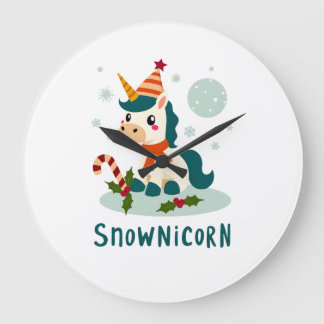 Snownicorn Süßes Einhorn Schneemann Weihnachten Mä Große Wanduhr